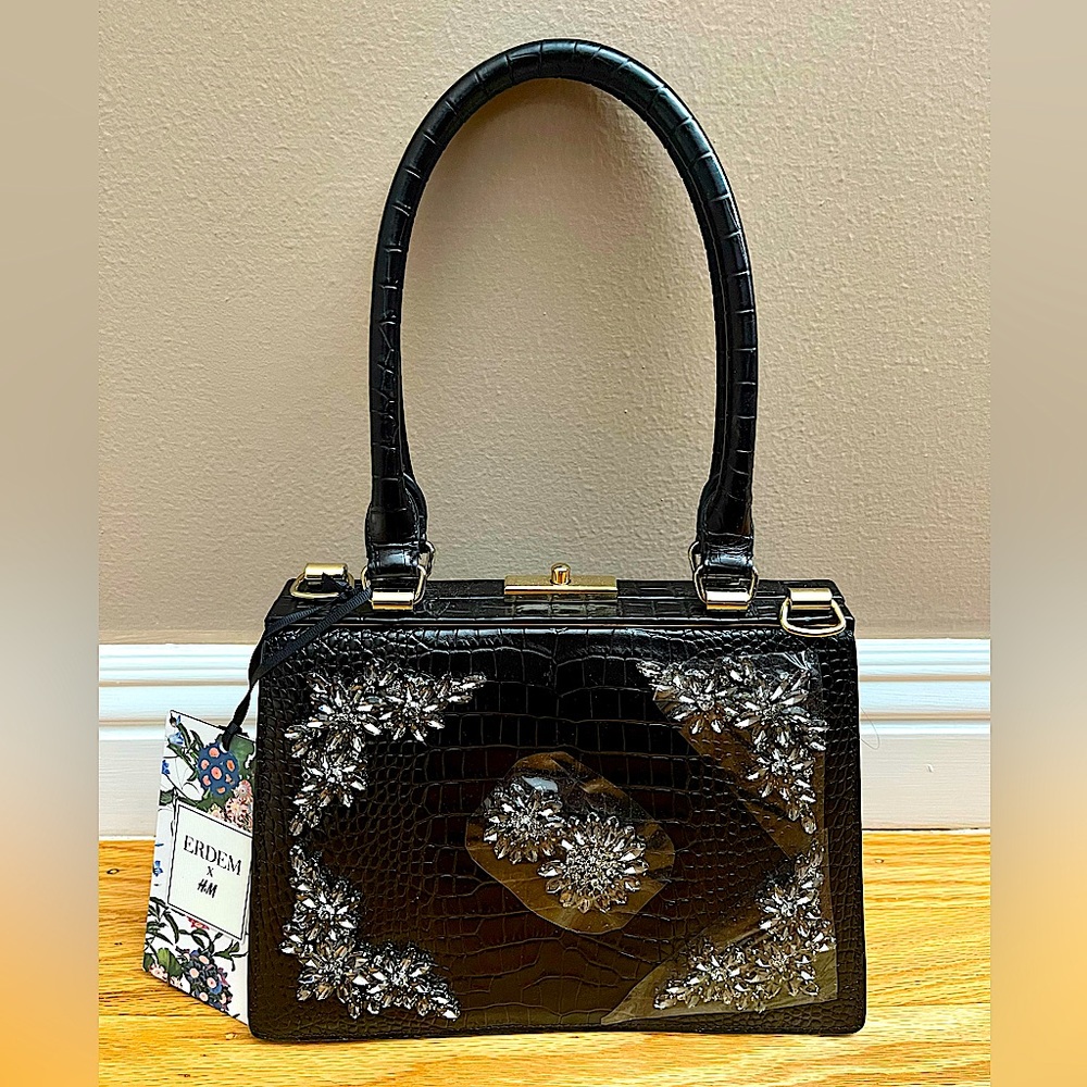 NEW H&M X Erdem Black Leather Handbag Crystal Wedding Party Christmas Purse